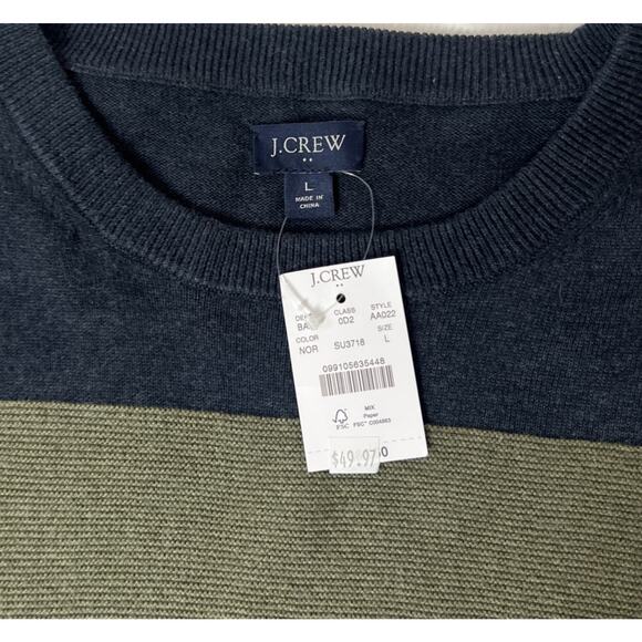 J. Crew Factory Sweater Mens Large Green Blue Rugby Stripe 100% Cotton NWT - Picture 3 of 7
